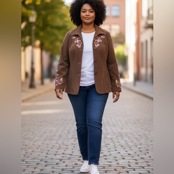 Coldwater Creek Vtg Embellished Embroidered Chocolate Brown Jacket in size 18 - Picture 2 of 10